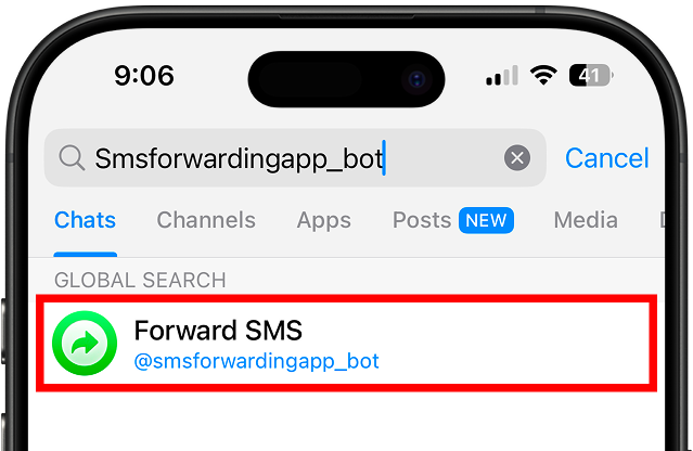 Search for Forward SMS Bot