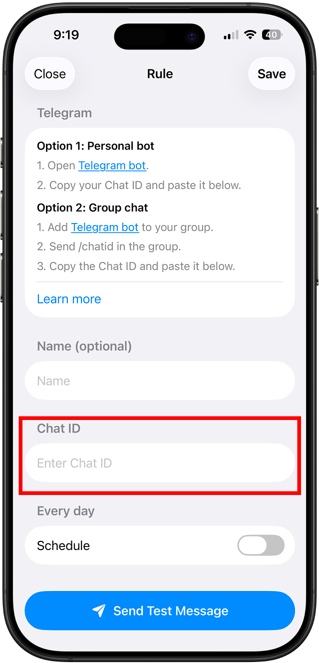 Paste Chat ID